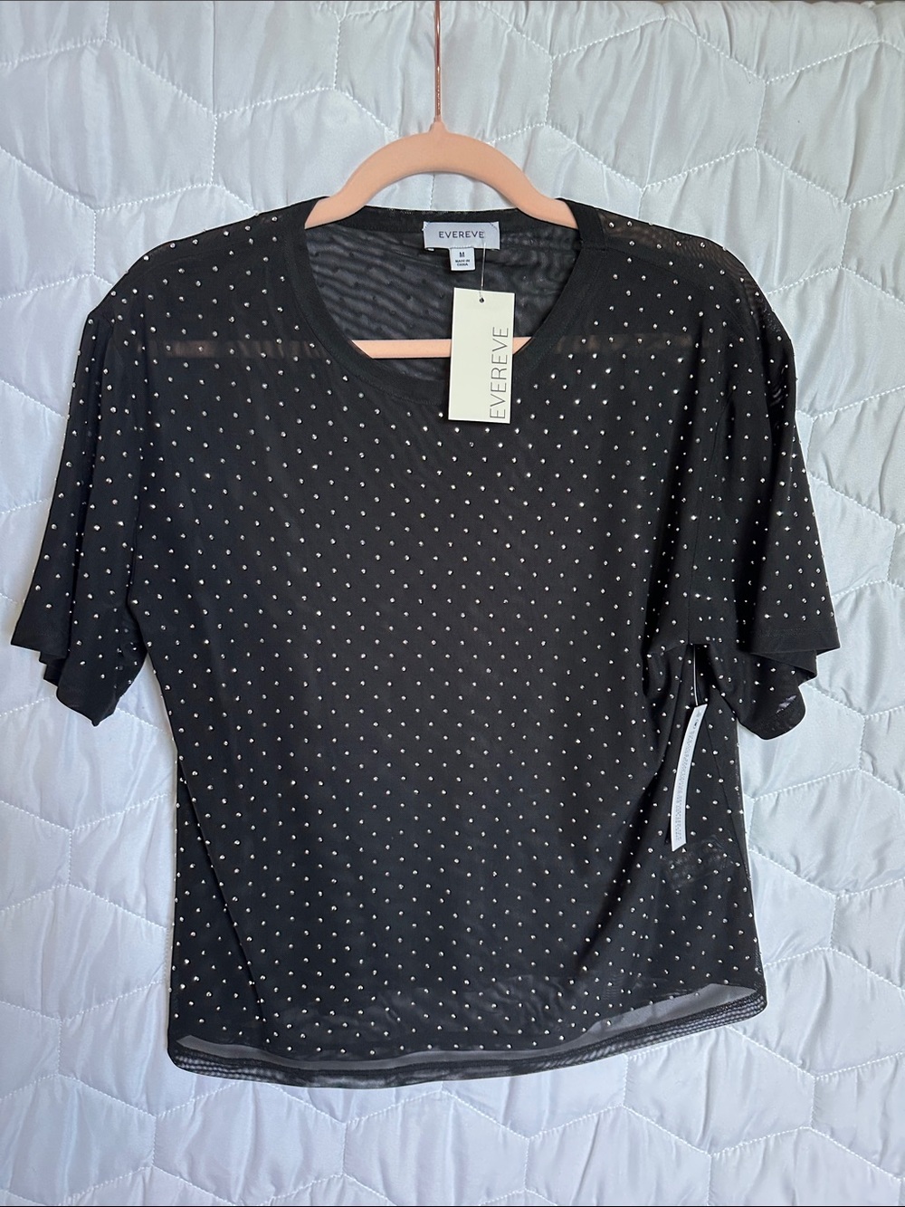 Evereve Black Mesh Tee with Diamond Studs